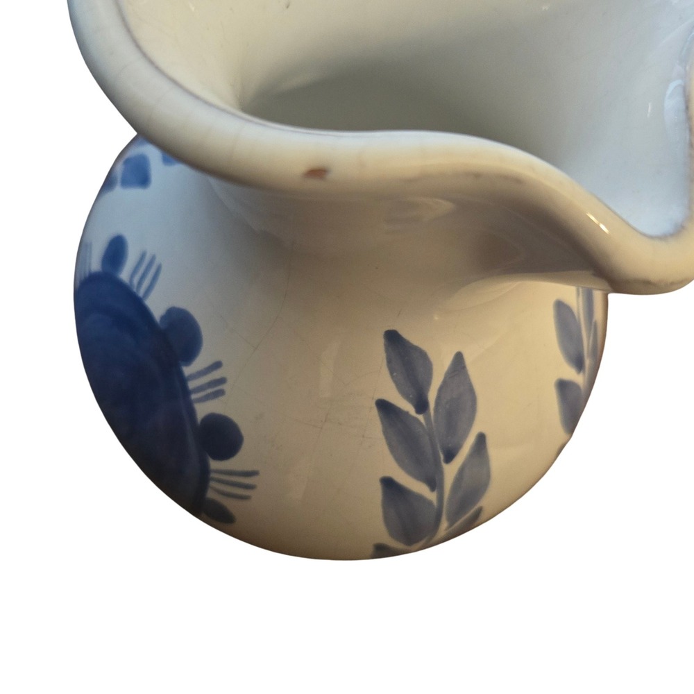 Sto Onofre Portugal Hand Painted Blue Fish Pitcher Terracotta Handle 4.75" - Picture 6 of 7